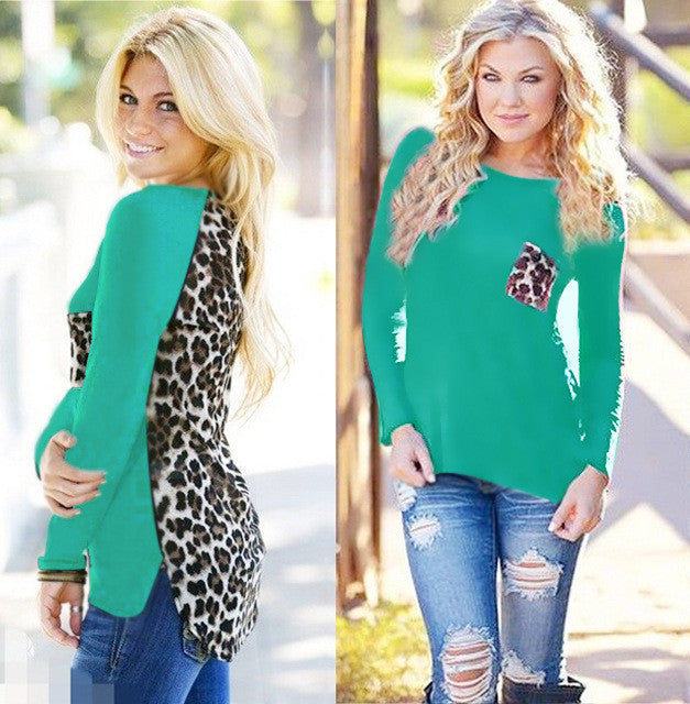 Online discount shop Australia - Loose Plus Size Leopard Chiffon Blouse for Women Lady Long Sleeve Blouse Casual Tops Pocket design Women Shirts J6123