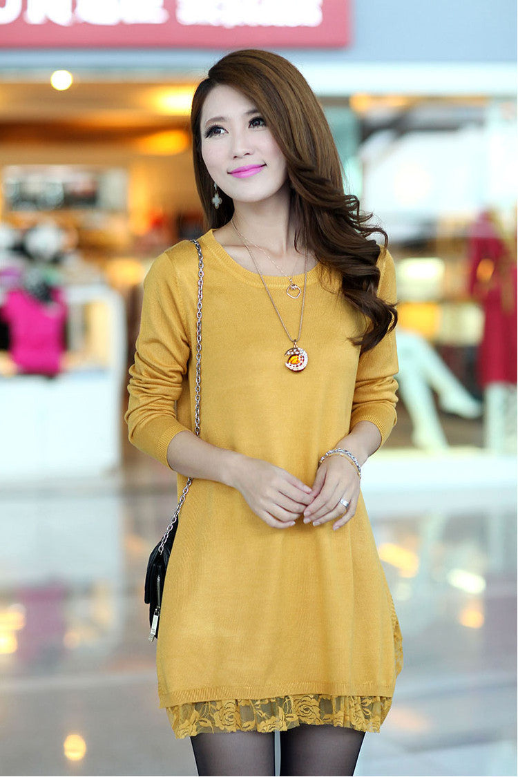 Online discount shop Australia - Good Quality New autumn thick dress women casual slim lace dress winter long-sleeved solid color plus size XXXL sweater