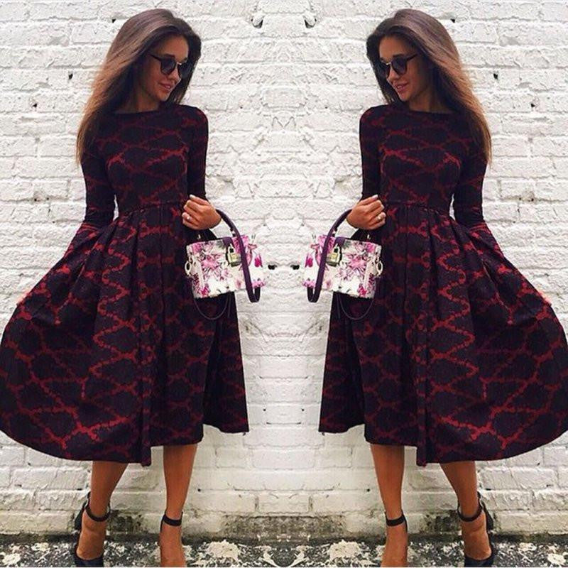 Women Cotton Blend Boho Floral Dresses Long Sleeve Bodycon Party Maxi Dress 4558