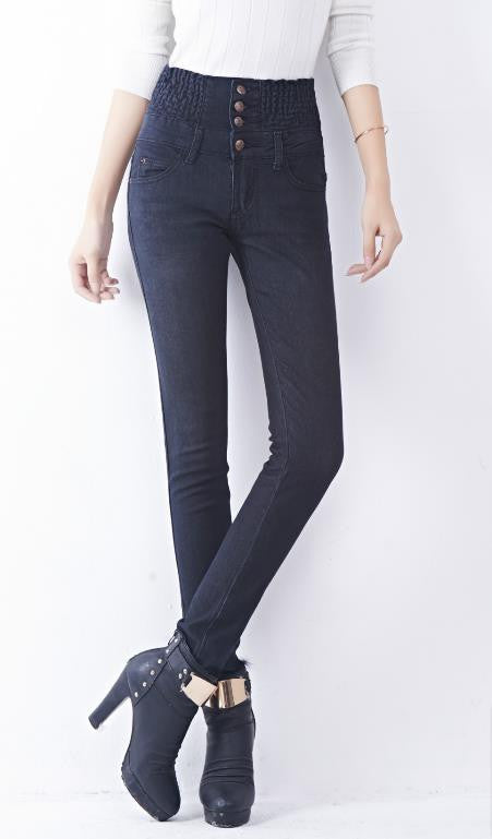 Online discount shop Australia - AQ225 New Fashion Warm Velvet High Waist Jeans Women Thick Skinny Pencil Denim Trousers Slim Plus Size Pencil Pants