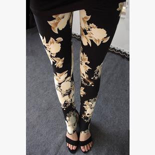 Online discount shop Australia - Floral patterned Printed Leggings Fashion Sexy Women Lady Slim Cotton Pants Black white Vintage graffiti trousers