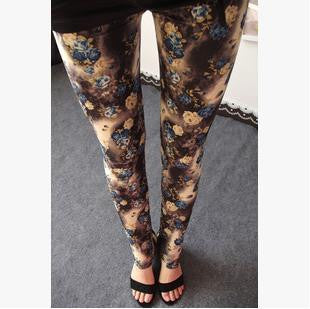 Online discount shop Australia - Floral patterned Printed Leggings Fashion Sexy Women Lady Slim Cotton Pants Black white Vintage graffiti trousers