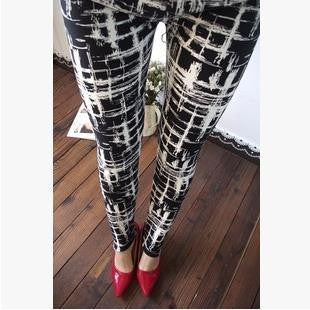 Online discount shop Australia - Floral patterned Printed Leggings Fashion Sexy Women Lady Slim Cotton Pants Black white Vintage graffiti trousers