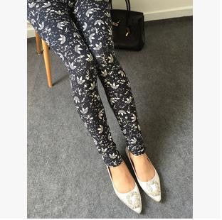 Online discount shop Australia - Floral patterned Printed Leggings Fashion Sexy Women Lady Slim Cotton Pants Black white Vintage graffiti trousers