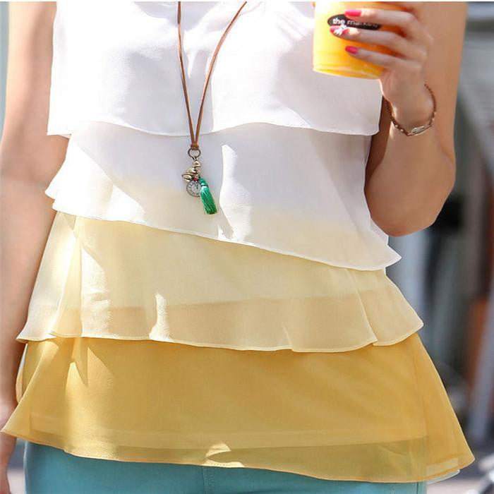 Sleeveless Spaghetti Strap Casual Tops Double Layer Chiffon Women Blouse Shirts Loose Tops S-XL-4XL