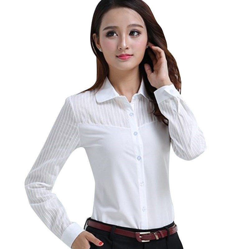 Fashion White Blouse Shirt Women Work Wear Long Sleeve Tops Slim Ladies Office Blouses Shirts Plus Size
