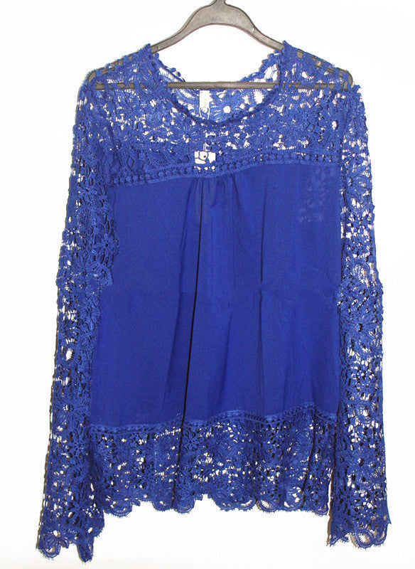 Online discount shop Australia - 5XL large size Fashion Women Lace long Sleeve Chiffon Blouses Shirt Crochet