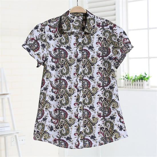 Short Sleeve Shirts Women Blouses Floral Print Cotton Tops Ladies Short Plus Size Women Clothes Fashion Shirt