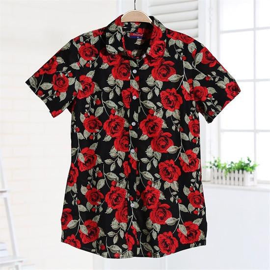 Short Sleeve Shirts Women Blouses Floral Print Cotton Tops Ladies Short Plus Size Women Clothes Fashion Shirt