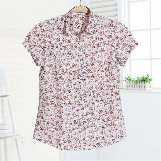 Short Sleeve Shirts Women Blouses Floral Print Cotton Tops Ladies Short Plus Size Women Clothes Fashion Shirt