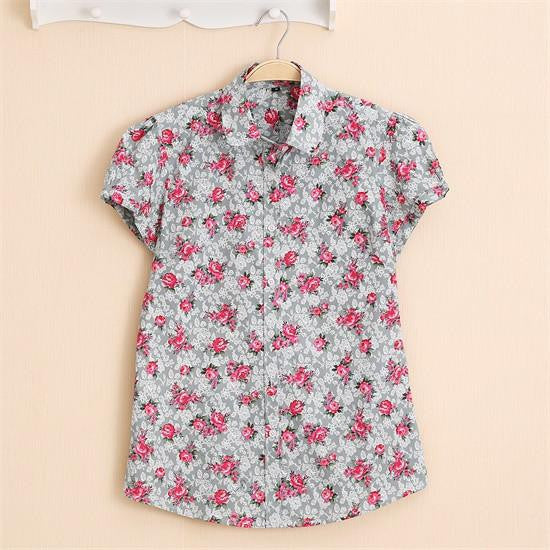 Short Sleeve Shirts Women Blouses Floral Print Cotton Tops Ladies Short Plus Size Women Clothes Fashion Shirt