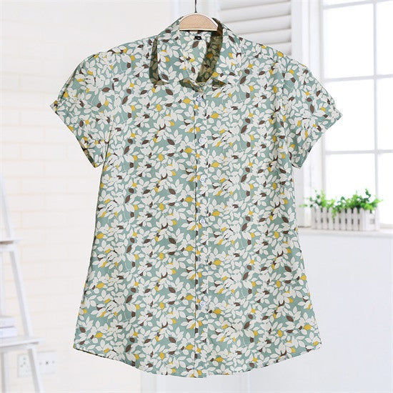 Short Sleeve Shirts Women Blouses Floral Print Cotton Tops Ladies Short Plus Size Women Clothes Fashion Shirt