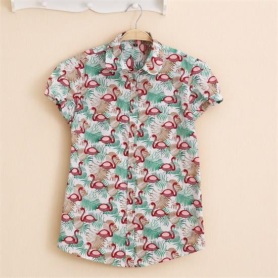 Short Sleeve Shirts Women Blouses Floral Print Cotton Tops Ladies Short Plus Size Women Clothes Fashion Shirt