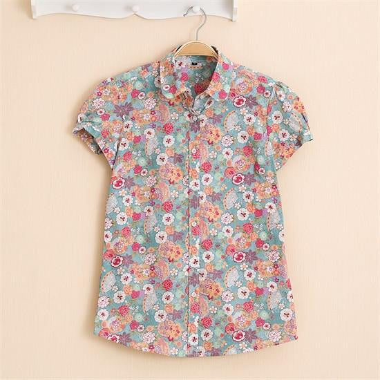 Short Sleeve Shirts Women Blouses Floral Print Cotton Tops Ladies Short Plus Size Women Clothes Fashion Shirt