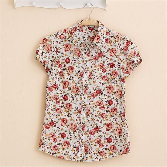 Short Sleeve Shirts Women Blouses Floral Print Cotton Tops Ladies Short Plus Size Women Clothes Fashion Shirt