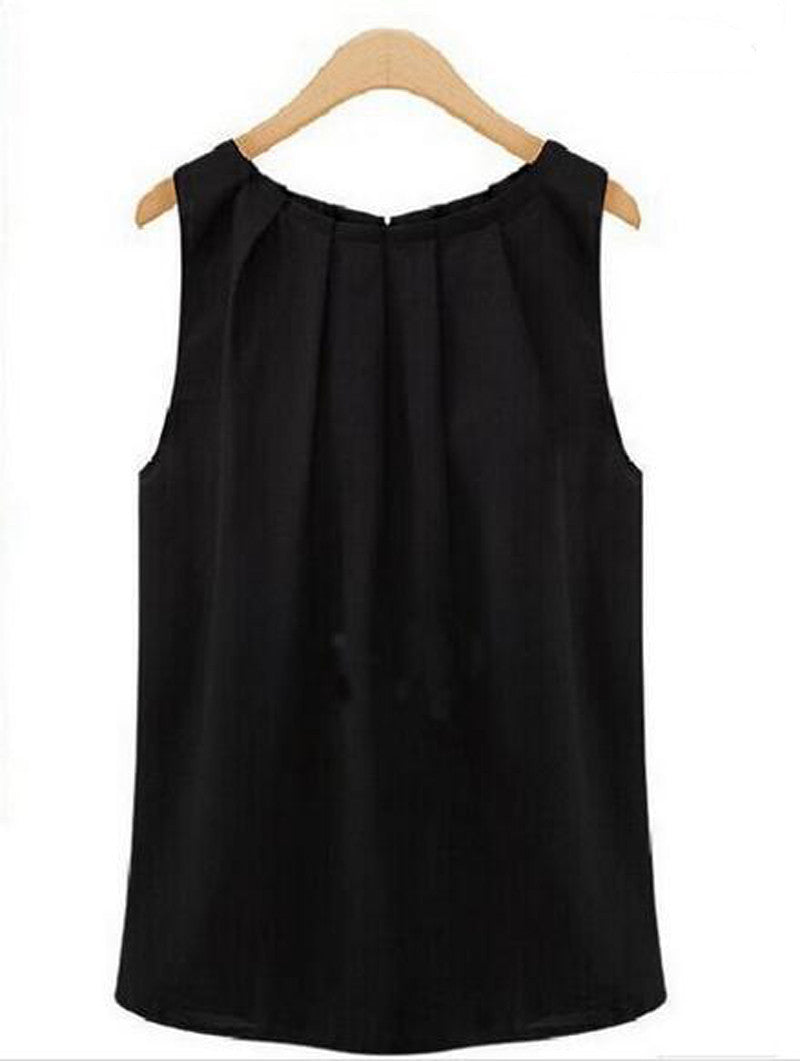 Plus Size Women Cropped Chiffon Blouses Tops Vest Tank Black White Shirt
