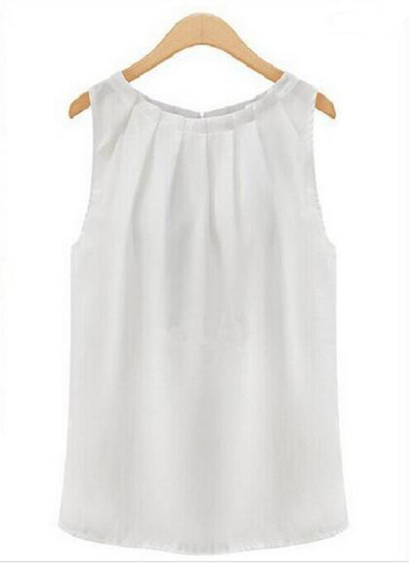 Plus Size Women Cropped Chiffon Blouses Tops Vest Tank Black White Shirt