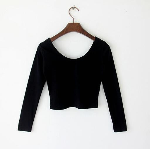 Online discount shop Australia - Fall fashion  Sexy Crop Top Ladies long Sleeve t shirt women tops Basic Stretch T-shirts Bare-midriff solid color