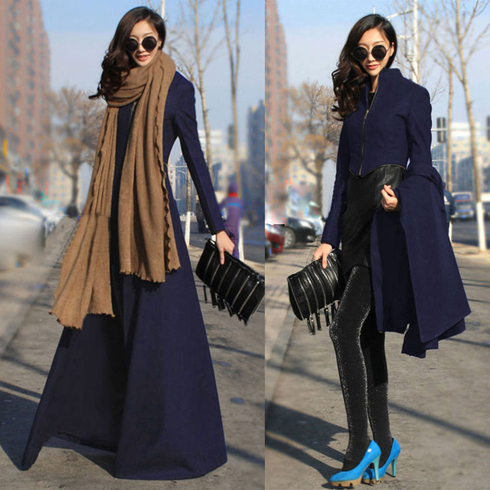 Online discount shop Australia - Fashion  Women Wool Coat Overcoat Patchwork Warm Long Jacket Maxi Dress W020