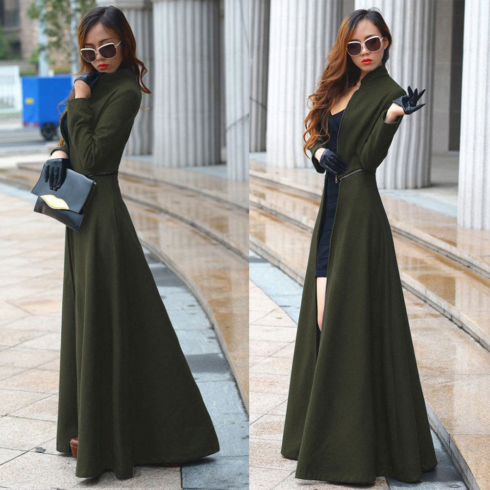 Online discount shop Australia - Fashion  Women Wool Coat Overcoat Patchwork Warm Long Jacket Maxi Dress W020