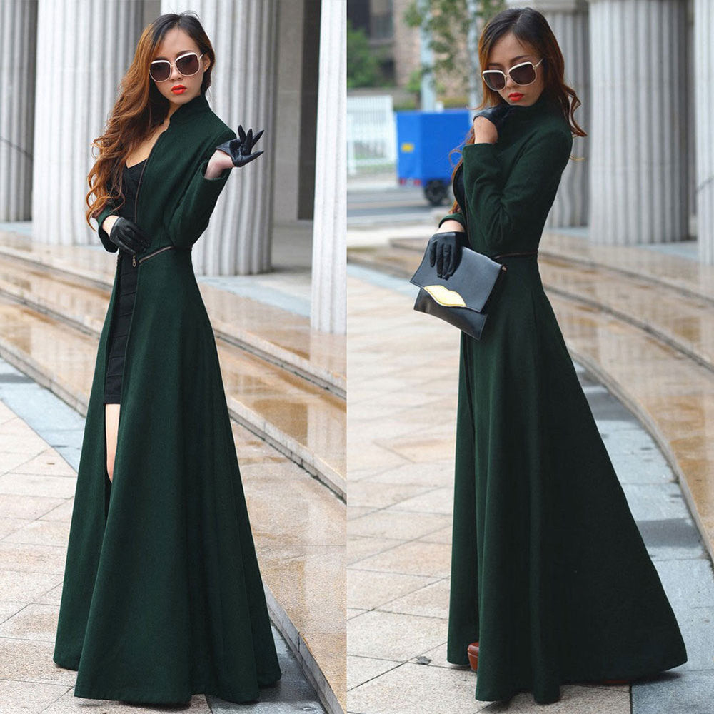 Online discount shop Australia - Fashion  Women Wool Coat Overcoat Patchwork Warm Long Jacket Maxi Dress W020