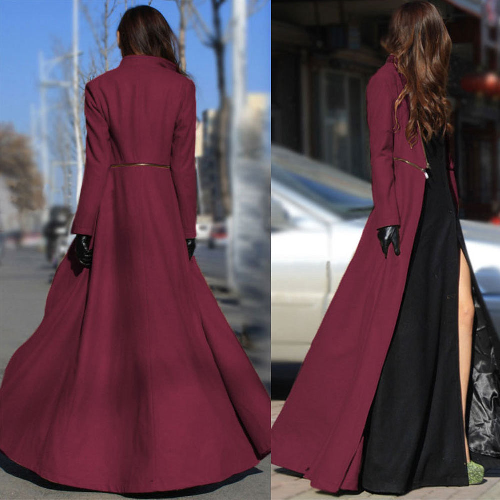 Online discount shop Australia - Fashion  Women Wool Coat Overcoat Patchwork Warm Long Jacket Maxi Dress W020