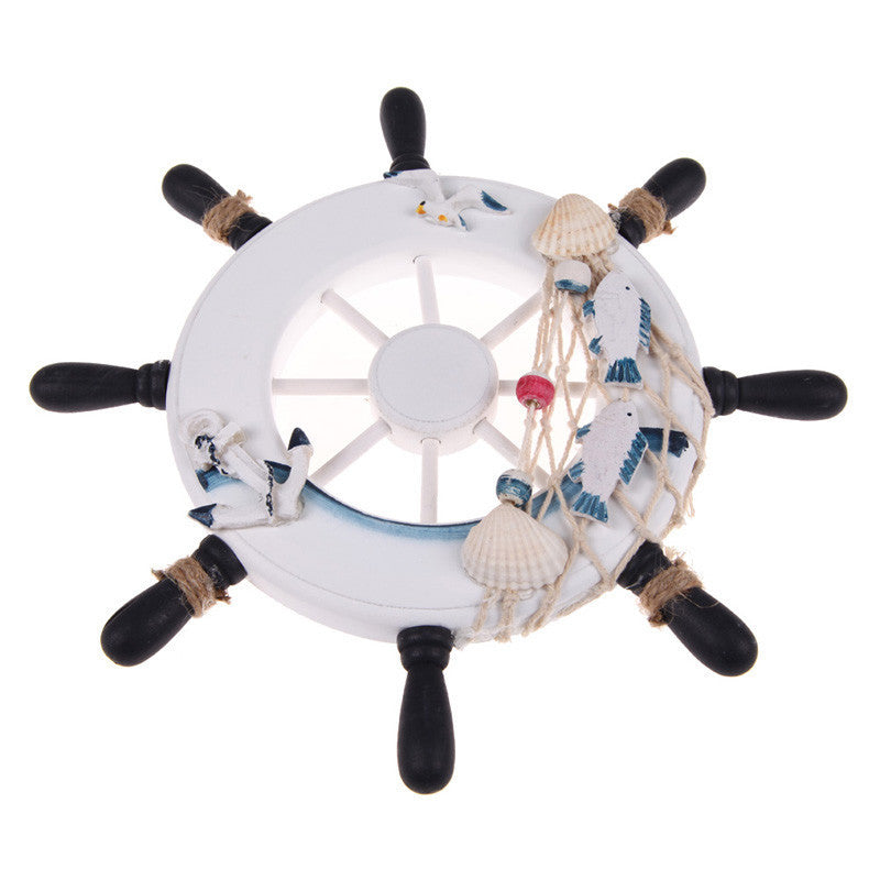Online discount shop Australia - Decorative Wooden Ship Rudder 9"Beach Wooden Boat Ship Rudder Fishing Net Home Wall Stickers Nautical Decoration Blue White