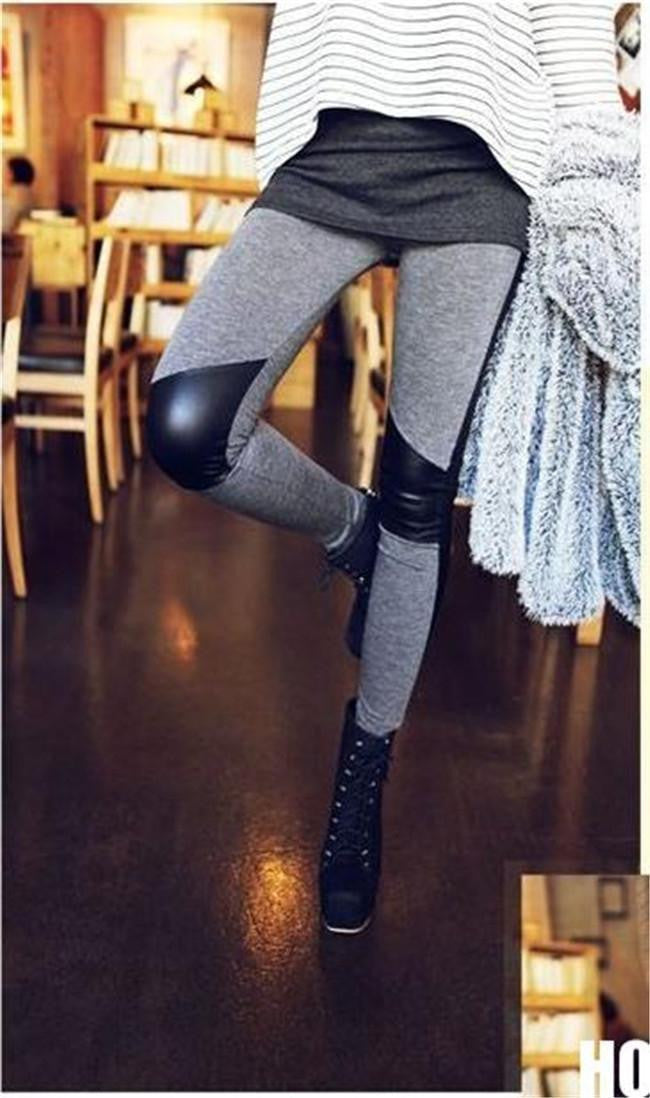 Online discount shop Australia - Fashion Elastic Pencil Pants Skinny Pants Stitching Leather Leggings Women's Leggins