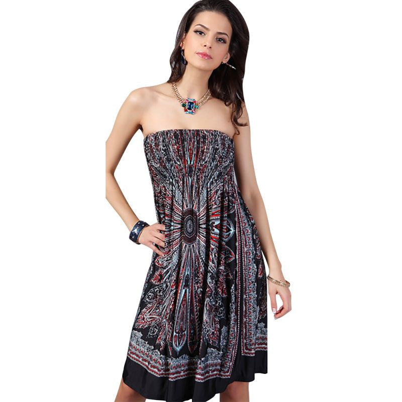 Online discount shop Australia - New Arrival Sexy Women Mini Dress Casual Floral Bandeau Beach Summer Boho Maxi Sundress