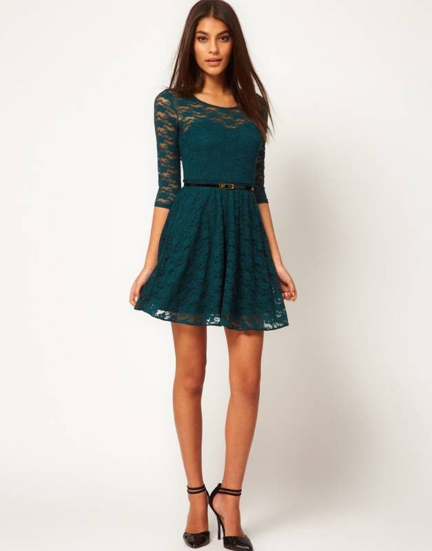 Online discount shop Australia - New arrive Sexy Spoon Neck 3/4 Sleeve Belt Include Lace colorful Sakter Dress, WL2189