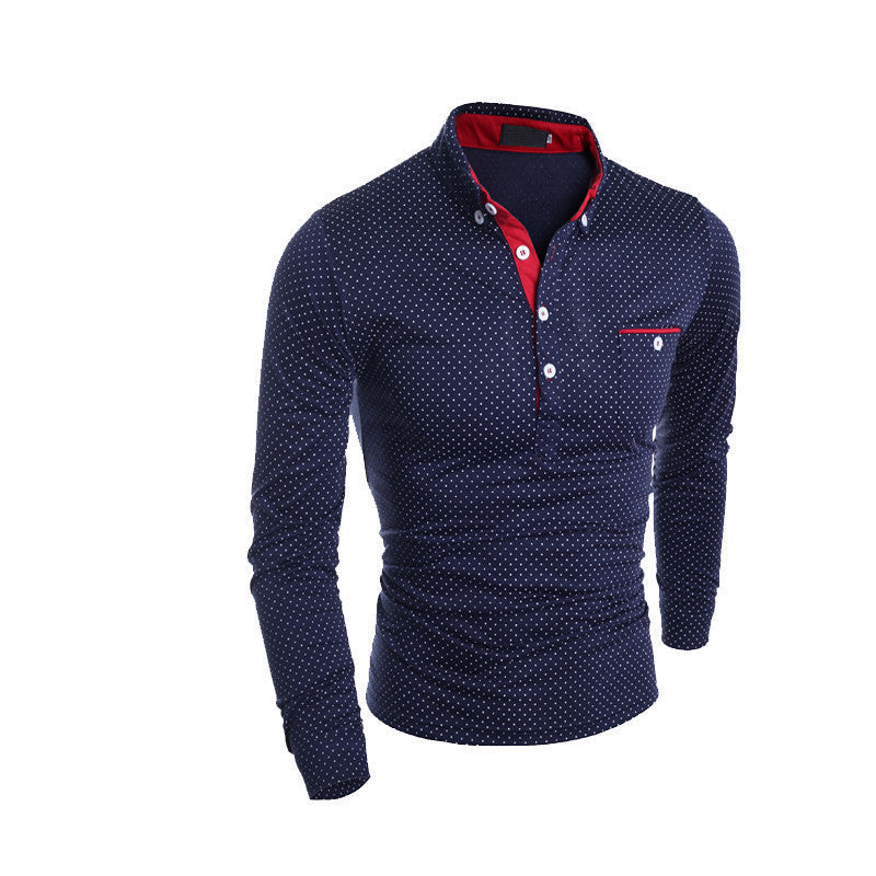 Online discount shop Australia - Fashion Mens Dots Polo Long Sleeve Print Slim Fit Shirts for Men Polo Shirts Plus Size Camisa Polo Masculina