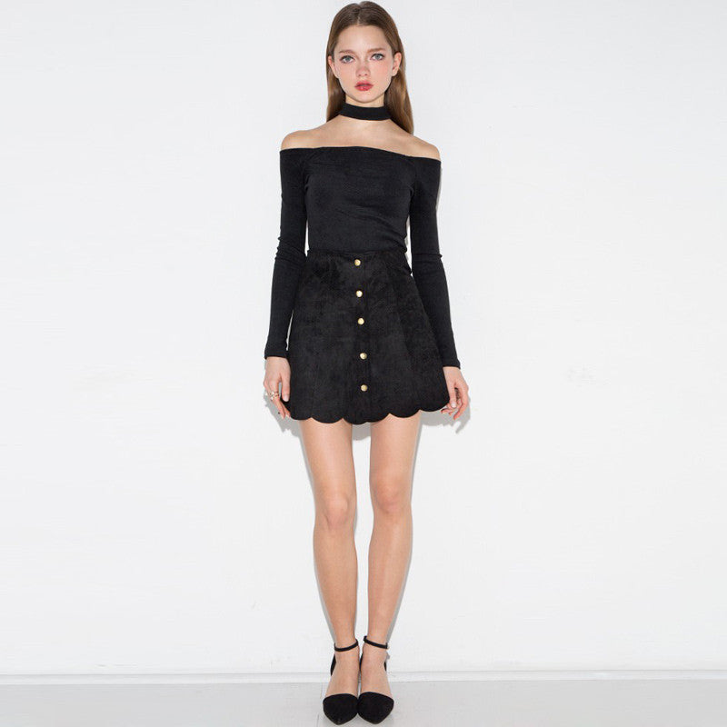 Online discount shop Australia - Halter Slash neck full sleeve lady slim tops Off shoulder sexy women for