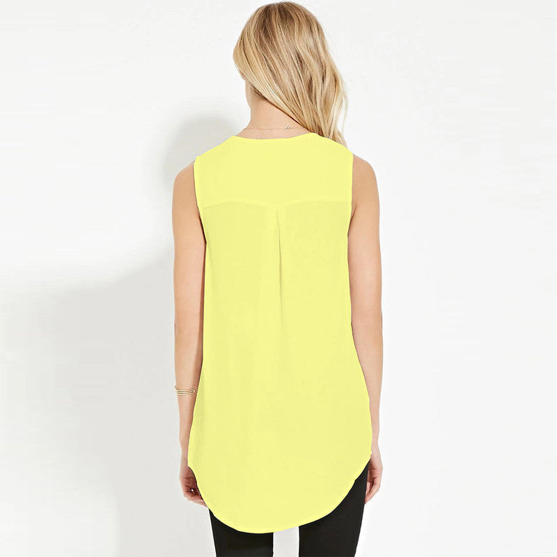 Fashion Plus Size 6XL Sleeveless Solid V Neck Chiffon T Shirt Women Boyfriend Long Casual Tops Tshirt XXXXL 5XL