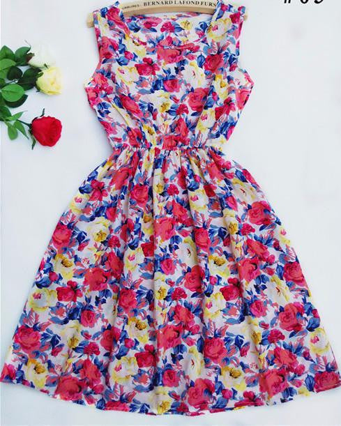 summer Black autumn slim Sleeveless Women casual Bohemian floral leopard sleeveless vest printed beach chiffon dress