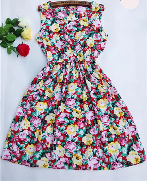 summer Black autumn slim Sleeveless Women casual Bohemian floral leopard sleeveless vest printed beach chiffon dress