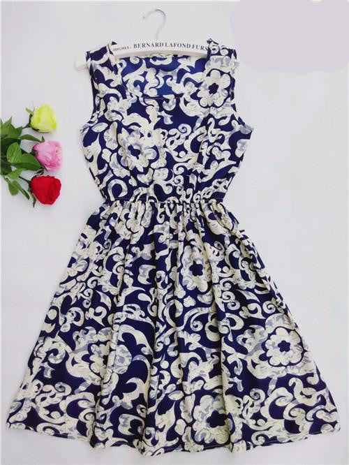 summer Black autumn slim Sleeveless Women casual Bohemian floral leopard sleeveless vest printed beach chiffon dress