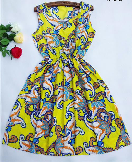 summer Black autumn slim Sleeveless Women casual Bohemian floral leopard sleeveless vest printed beach chiffon dress