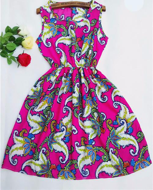 summer Black autumn slim Sleeveless Women casual Bohemian floral leopard sleeveless vest printed beach chiffon dress