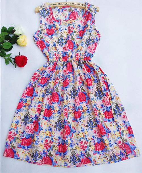 summer Black autumn slim Sleeveless Women casual Bohemian floral leopard sleeveless vest printed beach chiffon dress