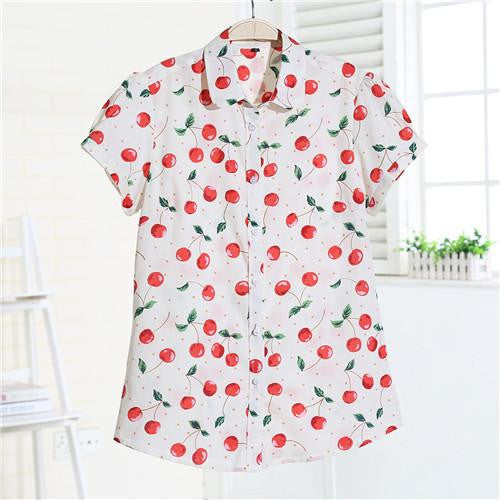 Women Blouses Short Sleeve Blouse Cotton Turn-down Shirt Women Tops Fashion Big Size