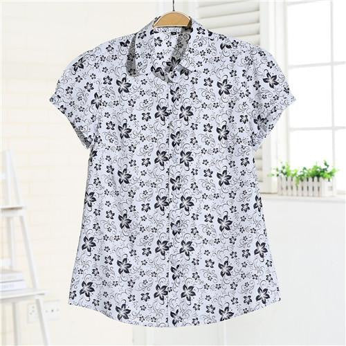 Women Blouses Short Sleeve Blouse Cotton Turn-down Shirt Women Tops Fashion Big Size