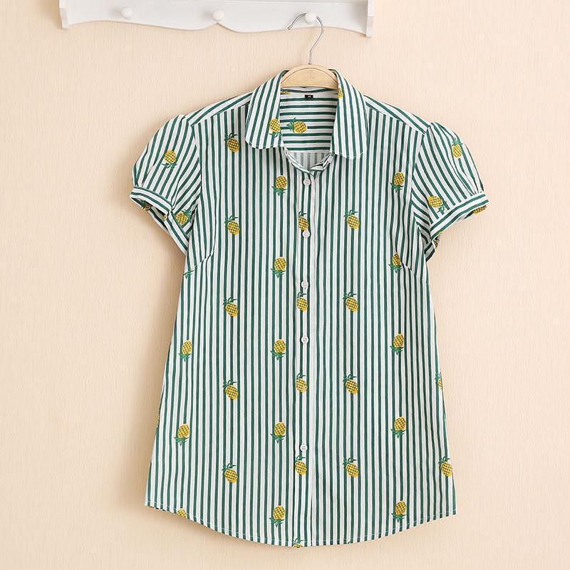 Women Blouses Short Sleeve Blouse Cotton Turn-down Shirt Women Tops Fashion Big Size