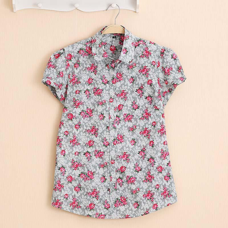 Women Blouses Short Sleeve Blouse Cotton Turn-down Shirt Women Tops Fashion Big Size