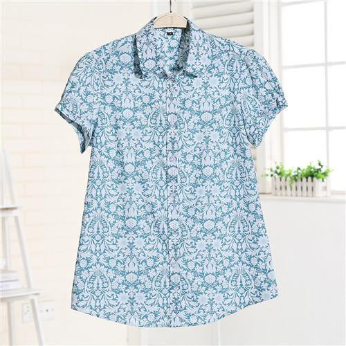 Women Blouses Short Sleeve Blouse Cotton Turn-down Shirt Women Tops Fashion Big Size