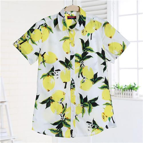 Women Blouses Short Sleeve Blouse Cotton Turn-down Shirt Women Tops Fashion Big Size