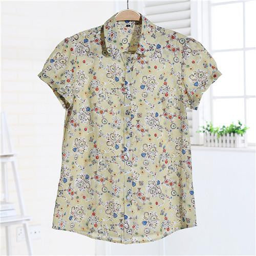 Women Blouses Short Sleeve Blouse Cotton Turn-down Shirt Women Tops Fashion Big Size