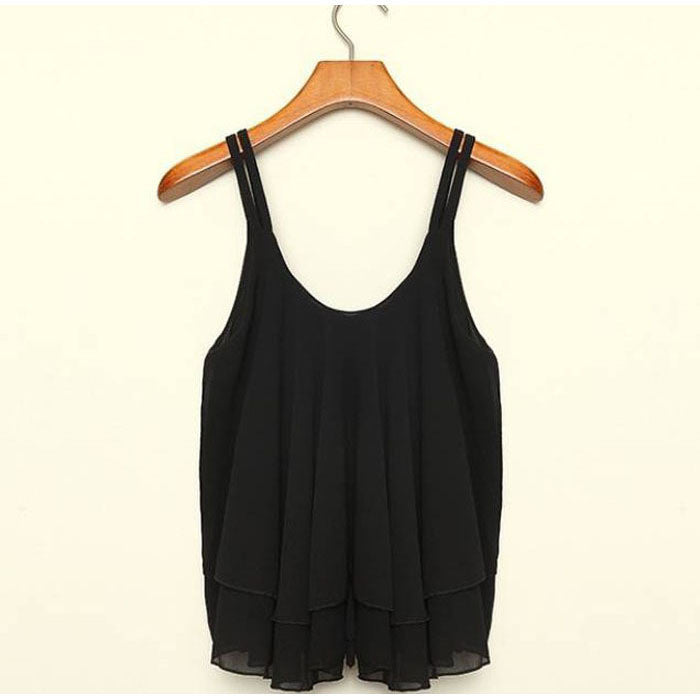 Online discount shop Australia - Feitong 4 Colors Women Clothing Sex Double Strap Bilayer Sleeveless Shirt Chiffon Loose Vest Tank Tops New