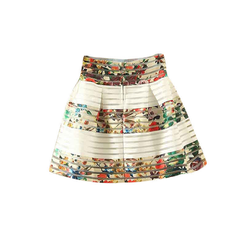 Online discount shop Australia - Fashion Women Flower Printed High Waisted Tutu Pleated Skirts Zipper Midi Elastic Skirt