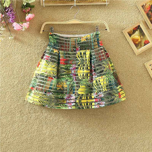 Online discount shop Australia - Fashion Women Flower Printed High Waisted Tutu Pleated Skirts Zipper Midi Elastic Skirt