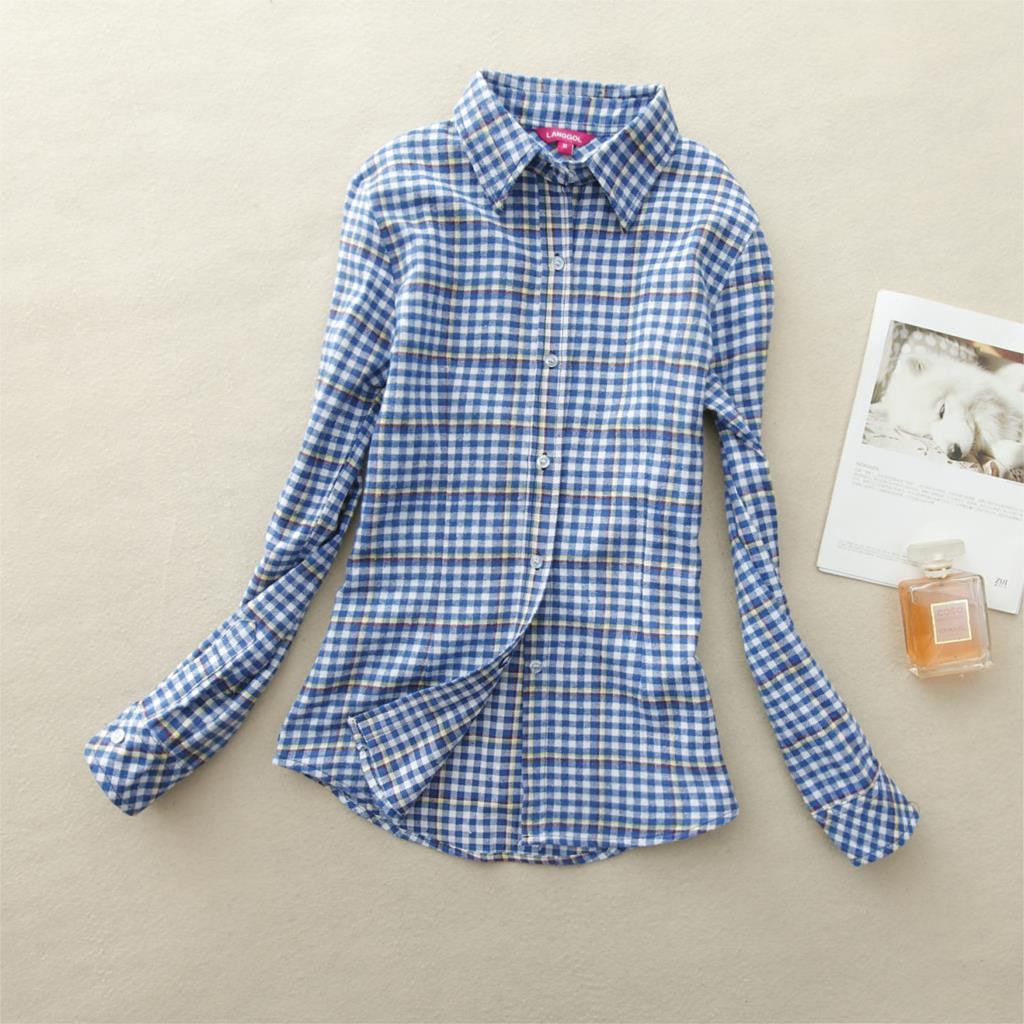 Online discount shop Australia - 18 Colors Plaid Shirt Women Clothing New Long Sleeve Ladies Blouses Cotton Warm Flannel Casual Shirt Women Plus Size Top